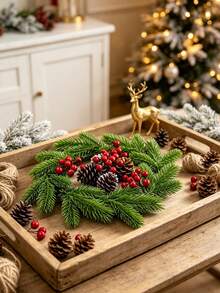 10/50pcs 4.73 Inch Artificial Mini Pine Needle Branches, Christmas Green Stem Faux Cedar, Suitable For DIY Wreaths, Home Office Room Dining Table Kitchen Decor, Halloween, Christmas Decoration - Green - View 5