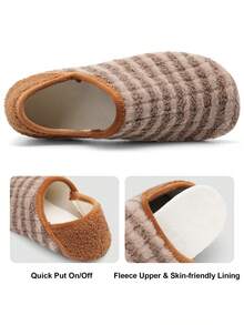 Leisfit Women's Casual Striped House Slippers, Soft Non-Slip Sole, Lightweight Portable Machine Washable, Suitable For All Seasons, Yoga, Dance, Travel And Hotel Use - Brown - View 2