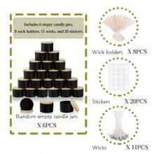 Kit DIY para Fazer Velas de 4oz, 6 Potes de Vela Vazios Pretos com Tampas de Grão de Madeira, Inclui 8 Suportes de Pavio, 11 Pavios e 20 Adesivos, Materiais Artesanais para Velas Perfumadas Feitas à Mão - A - Visão 9