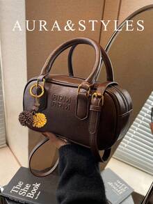 Comes With Doll Pendant, Textured Crossbody Women's Bag, Autumn/Winter New Style, Large Capacity Boston Mom Bag, All-Season Commuter Handbag - Coffee - View 1