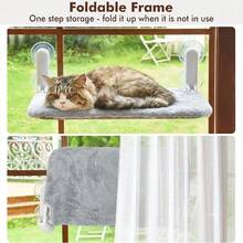 1 pieza Hamaca para gato gris, percha de ventana para gato sin cables, hamaca para gato con 4 ventosas, cama plegable para gatos de interior, silla de descanso plegable y estable, soporte para gato de interior de fácil montaje (las versiones transpirable y de felpa difieren, no son exactamente iguales) - Tamaño grande (52*30cm) - Ver 3