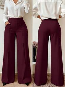 Women's Stretchy Thin Casual Pants, Versatile For Daily Wear, Commuting, Office, And Leisure Sports, With Pockets, Straight Leg Design To Flatter Legs, Suitable For Spring And Summer - Burgundy - View 4