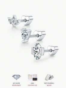 MODIAN D Color Moissanite Helix Stud 925 Plata de Ley Delicada Corona Corazón Pendientes de Tornillo para Mujer Citas Joyería Fina - Plateado - Ver 2