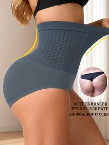 High Waist Shaping Panties, Tummy Control Anti-Roll Butt Lift Seamless Underwear, Breathable Honeycomb Design Daily Shaping Triangle Briefs - Grey - View 2