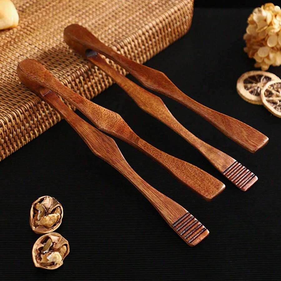 1件/2件裝 木製食物夾,燒烤夾、沙拉夾、糕點夾、麵包夾 - 棕色 - 查看 1
