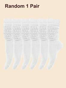 10 Pairs Women's Multi-Color Fashion Bubble Scrunch Socks, Comfortable, Classic, European Style, Knee-High, Casual Tight Mid-Calf Socks, Unisex, Women's Socks, Gift For Boyfriend [6/5/3/1 Pairs] - White - View 9