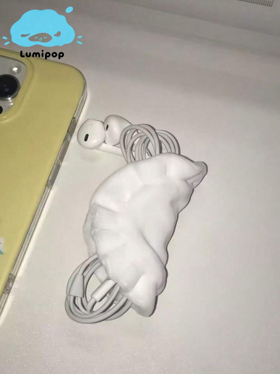 [New/Cute] Dumpling Boa Earphone Case Storage Pouch, Portable, High-End Look, Charm, Cord Wrap, Women's - White - View 1
