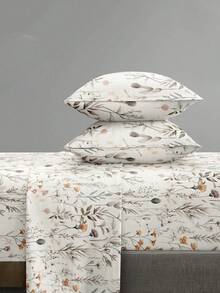 4-Piece Garden Leaf Branch Floral Pattern Bedding Set, Easy-Care Soft Bedding Set, Fitted Sheet Set (1 Flat Sheet + 1 Fitted Sheet + 2 Pillowcases), Fitted Sheet Set, Suitable For King, Queen, Full, Twin Sizes, Deep Pocket Fitted Sheet Design, Pillowcases Up To 11.8 Inches, Soft And Breathable, Wrinkle-Resistant - Multicolor - View 1