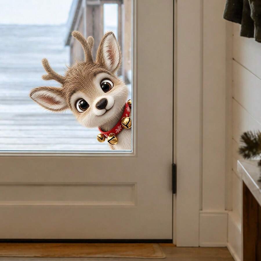 1/3pcs Cute Christmas Squirrel, Rabbit And Reindeer Window Stickers, Double-Sided Visible PVC Static Cling Glass Decals, Suitable For Winter Christmas Holiday Store And Home Decor - Multicolor - View 1