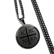 Orthodox Faith Cross Pendant Necklace For Men And Women, Engraved Classic IC XC NIKA Symbol, Vintage Religious Cross Round Pendant, Hip Hop Cuban Chain Street Style Neck Accessory, Personalized Neck Chain Blessing Accessory Conveying Faith Power - Pendant Necklace - View 10