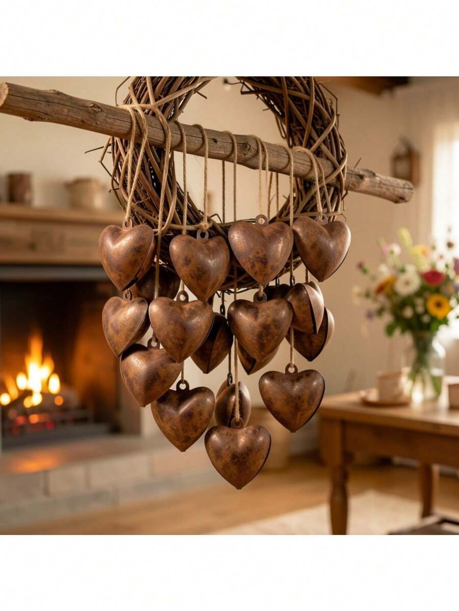 Rusty Metal Heart-Shaped Bell With Jingle Sound, Simple Pastoral Style Suitable For Holiday Decoration Pendant, Hanging Decor, Garden Decor, Home Decor, Scene Decor, Theme Party Decor - Multicolor - View 1