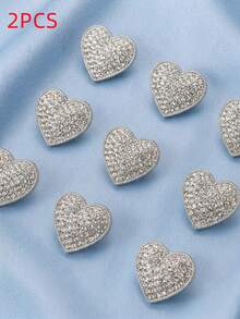 6/2/1Pc Elegant Crystal Rhinestone Heart Button Covers Sparkly Diamond Heart Shirt Collar Button Caps Clip-On Cufflinks Formal Dress Accessories - Multicolor - View 8