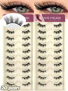 10/20 Pairs Half-Eye Natural Thick False Eyelashes, Voluminous Curly Long Style, Suitable For Party, Manga Style, Travel Essential, Outer Corner Extended False Eyelash Strip - Black - View 2