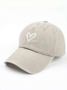 1pc Women's Baseball Cap, White Heart Embroidery, Vintage Style, Adjustable Strap, Comfortable & Breathable, Suitable For Daily Wear, Outdoor Activities And Fashion Street Style - Beige - View 3