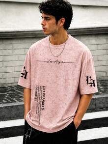 Zrgoth Men's Casual Versatile Simple Printed Element Short Sleeve T-Shirt - Pink - View 3