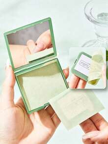 300片臉部吸油紙 + 方形粉撲 + 1面鏡子，吸油控油，清爽便攜臉部吸油產品，可吸收臉部多餘油脂，適合男士、女士、初學者，護膚用品 - 綠色 - 查看 4
