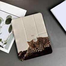 1pc Neutral Beige Leopard & Floral Art Print Y-Shape Tri-Fold Tablet Protective Case, Built-In Pencil Slot, Transparent Back Cover With Pencil Holder, Multi-Angle Stand, Compatible With IPad 10.9/10.2/Air 5/Pro 11/10/9.7/Air 2/7/8/Air 4/5/Air 13/11(A16 2025), Compatible With Oppo Pad, Compatible With Huawei MatePad, Compatible With Honor Tablet - Multicolor - View 10