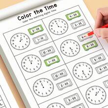 Lachilly Children's Learning Time Recognition Exercise Book, Telling Time Clock Learning Workbook, Draw The Time Educational,Write The Time To Nearest Minute, Kindergarten Math Practice, Classroom Homeschool Teacher Must-Haves, Time-Telling Learning - Multicolor - View 4