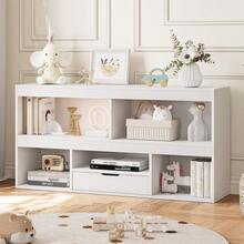 Wooden Storage Bookcase, 5 Cubbies With Drawer, Toy Organizer, Shelf For Playroom, Nursery - Weiß 1 Remis - Übersicht 1
