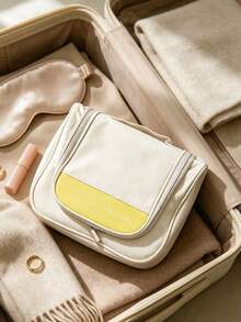 L'Occitane Beige And Lemon Yellow Spliced Handheld Makeup Bag Multi Zipper Pockets Cosmetic Storage Pouch For Travel Vacation Daily Outing Birthday Holiday Gift For Women LOCCITANE‑GIFT‑29 - White - View 6