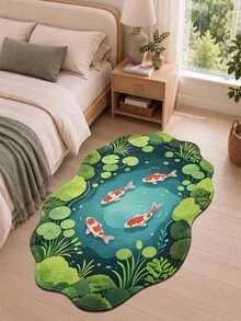 DAJIANG 1pc Lotus & Koi Fish Modern Carpet, Kitchen Rug, Hallway Rug, Bathroom Rug, Indoor/Outdoor Bedroom Hallway Living Room Bedside Floor Mat, Machine Washable Easy Clean Non-Slip Backing, Bathroom Autumn Decor Holiday Rug - Multicolor - View 2