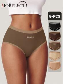 Morelect 5PCs Seamless Panties Mid Waist Women's Briefs Lifting Buttock High Elasticity Panty Comfortable & Breathable Women Lingerie - Multicolor - View 2