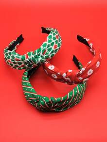 3pcs/Set Women's Christmas Tree & Santa Claus Fabric Wide Red Headband Hair Accessories For Daily Wear, Christmas Holiday Party - Multicolor - View 2