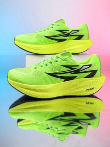 Sepatu Lari Maraton Speed Racing Pria, Bagian Atas Jala yang Bernapas, Sol Empuk dan Empuk, Anti Selip, Tahan Aus, Sepatu Olahraga untuk Latihan dan Pemakaian Sehari-hari - Hijau - View 1