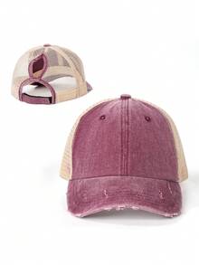 Classic Ponytail Baseball Cap, Vintage Distressed Mesh Trucker Hat, Breathable Adjustable Dad Hat For Women And Girls - Multicolor - View 3