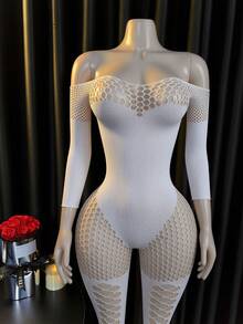 內衣套裝／角色扮演服裝 外罩衫 彈性魚網連身內衣女款與女孩比基尼 - 白色 - 查看 1
