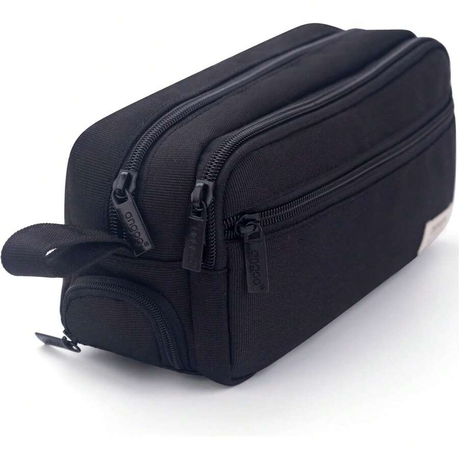 Large Capacity Zipper Pencil Case, Portable Multi-Compartment Pencil Bag, Durable Stationery Storage - 1pc Black - View 1