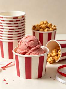 20/10pcs, Classic Vertical Stripe Pattern Striped Ice Cream Cup,Dessert Cup,Snack Cup, Suitable For Cold Drinks,Frozen Yogurt,Ice Cream,Pudding And Snacks,Suitable For Carnival Themed Parties,Retro Celebrations,Weddings,Office Events,Birthday Parties - Multicolor - View 3