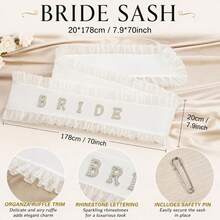 Unittype Bride Sash With Ruffle Trim Pearls Rhinestones Bachelorette - Default - View 2