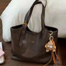 New Fashion Solid Color PU Leather Women's Shoulder Bag, Retro Handbag With Buckle And Zipper, Large Capacity Tote Bag, Suitable For Travel, Shopping - Coffee Brown - View 2