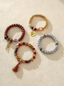 Nocturel 4pcs/Set Tassel Wing Beaded Bracelet (Wooden Pieces Unspecified) - Multicolor - View 6