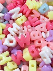 110pcs Mixed Random Rainbow Color UV Coated Acrylic Letter Beads, DIY Jewelry Making Bracelet Keychain Accessories - Multicolor - View 8