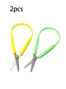 Mini Push-Button Scissors With Loop Handle, Ergonomic Design, Colorful Handle And Auto-Rebound Function, Suitable For Students And People With Special Needs For Daily Crafting; Ergonomic Design Kindergarten Training Scissors. - Multicolor - View 13