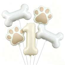 5Pcs Cream Number 0‑9 Dog Bone Paw Print Foil Balloon Set, Pet Theme Birthday Party Decor - View 15