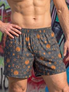 4pcs Men's Luxury Black & Gold Series Printed Pajama Pants, High-End Elastic Comfortable Boxer Shorts, Plus Size, Breathable Thin Fabric With Elastic Waistband - Multicolor - View 4