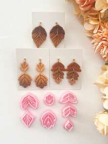 Autumn Leaf Polymer Clay Cutters, Embossed Fall Foliage Molds, Handmade Dangle Earring Charms, DIY Seasonal Jewelry Craft Supplies - Pink - View 5
