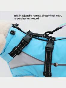 1pc Dog Winter Jacket, Built-In D-Ring Harness Vest, High Visibility At Night, Soft Lining Warm Dog Vest, Zipper Closure High Collar Thick Snow Jacket, Suitable For Small, Medium And Large Dogs - Mint Blue - View 6