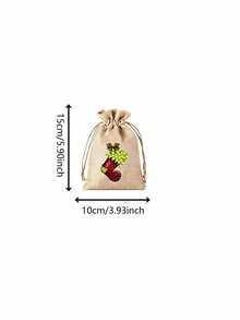 8pcs/Set Christmas Linen Drawstring Gift Bags, Plaid Christmas Print Reusable Linen Bags, Suitable For Holiday Gift Packaging And Party Decoration - Multicolor - View 4
