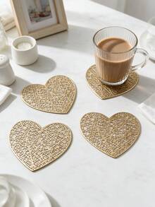 12pcs, Gold Heart Hollow Drink Coasters, Washable Table Accessories, Non-Slip Table Mats, Breathable And Heat Dissipating, Lightweight And Easy To Store, Suitable For Restaurants, Cafes, Homestays, Compatible With Afternoon Tea, Festivals, Parties, Gatherings, Birthdays, Weddings, Dinners. - Multicolor - View 6
