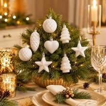 10Pcs Flocked Ornaments For Christmas Tree Holiday Hanging Decorations - White - View 4