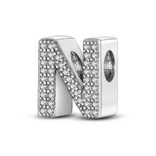 1pc S925 Sterling Silver 26 Alphabet Letter Pendant Bead, Original Full Zirconia Inlaid Design, Exquisite 3D Shape, Suitable For Bracelets And Necklaces, Customizable Initial, Showcasing Personalized Style, Meeting Handmade DIY Jewelry Making And Daily Wear Needs - Silver - View 31