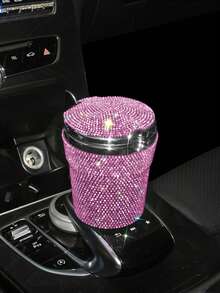 Luxury Diamond Ashtray Portable Car Ashtray With Lid Windproof, Suitable For All Vehicles, Fashion Creative Full Diamond Car Smoke-Free Cup Holder, Universal For All Car Models, Car Interior Shiny Decorative Accessory, Non-Electric - Multicolor - View 3