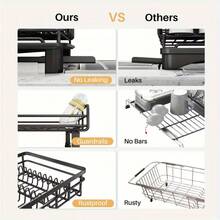 1pc Expandable Dish Rack - Large Sink Drainer, Suitable For Kitchen Countertop Coffee Machine Utensil Draining Rack With Drainage Function - Multicolor - View 3