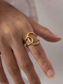 RAYQUEEN 1pc Stainless Steel Geometric Twisted Open Ring, Women's New Minimalist Girl Finger Ring Jewelry - open ring - View 2