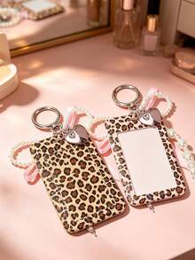 Exquisite Polka Dot ID Card Holder With Leopard Print Elements, Hanging Card Sleeve With Heart And Bow Pendant, Keychain, Delicate Girl Accessory, Work Badge Protector; No RFID Function, With Detachable Key Ring And Detachable Lanyard/Pendant - With ID Window And Card Slot, Suitable For ID Card, Student Card, Meal Card, Work Pass And Metro Access Card, Back To School Essential, Ideal Gift For Girls - Multicolor - View 2