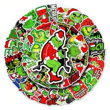 Panini 52pcs Green Monster Grinch Cartoon Stickers, Christmas Fun Waterproof PVC Decals, Suitable For Christmas Party Favors, Handmade DIY Crafts, Student Rewards, Holiday Gifts - A - View 3